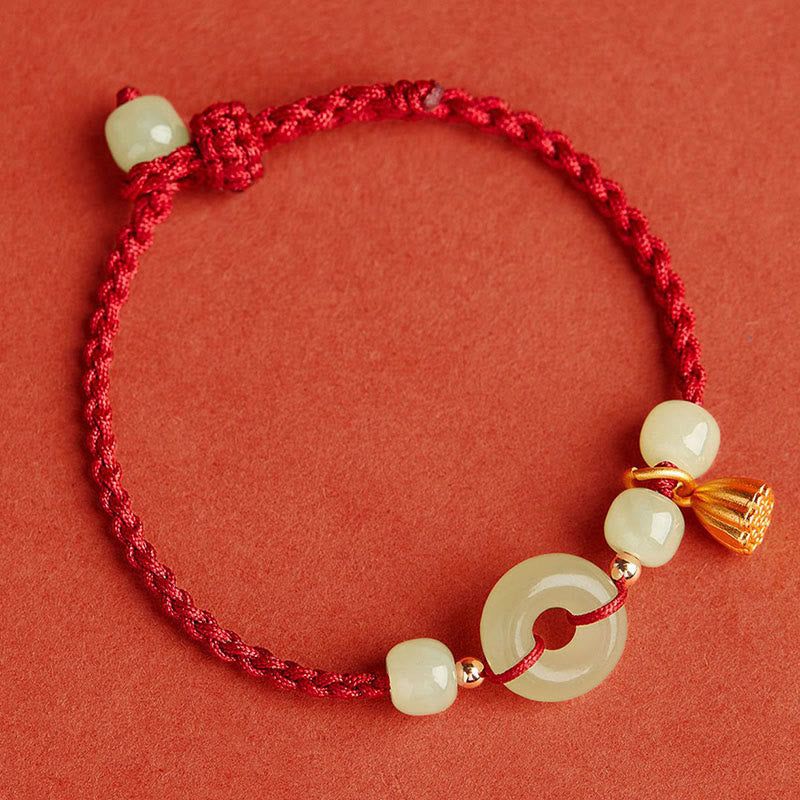 Jade Peace Buckle Lotus Bracelet – overhead view of circular arrangement with gold lotus pod, Harmony