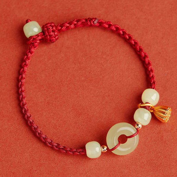 Jade Peace Buckle Lotus Bracelet – overhead view of circular arrangement with gold lotus pod, Harmony