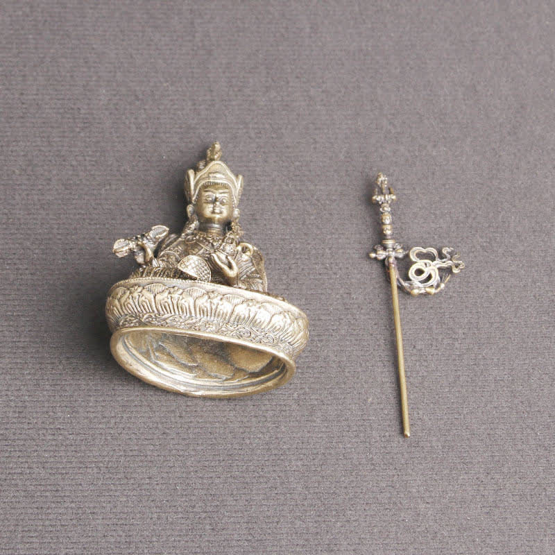 Padmasambhava Buddha Copper Statue – size scale next to hand or book, home altar shrine decoration