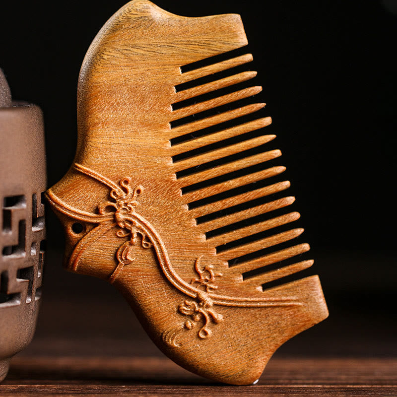 Green Sandalwood Flower Engraved Comb, image 5