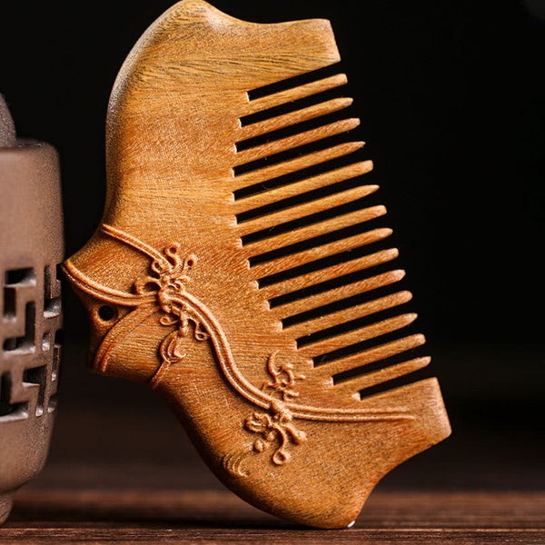 Green Sandalwood Flower Engraved Comb, image 5