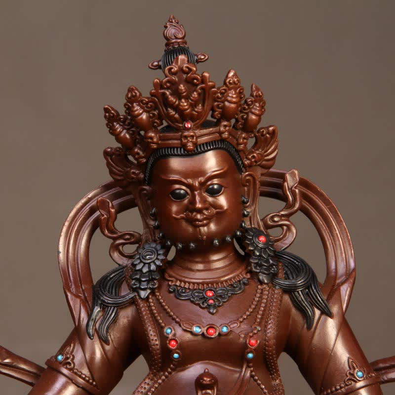 Yellow Jambhala Bodhisattva Copper Statue Home Office Decor – lotus pedestal petals, master casting base