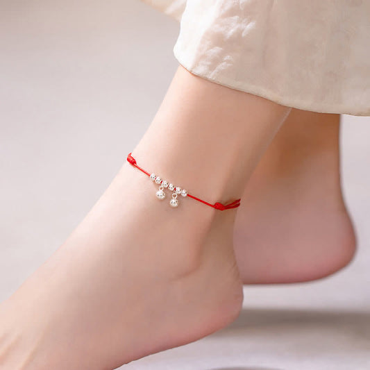 925 Sterling Silver Red String Bell Charm Anklet – Red, image 1