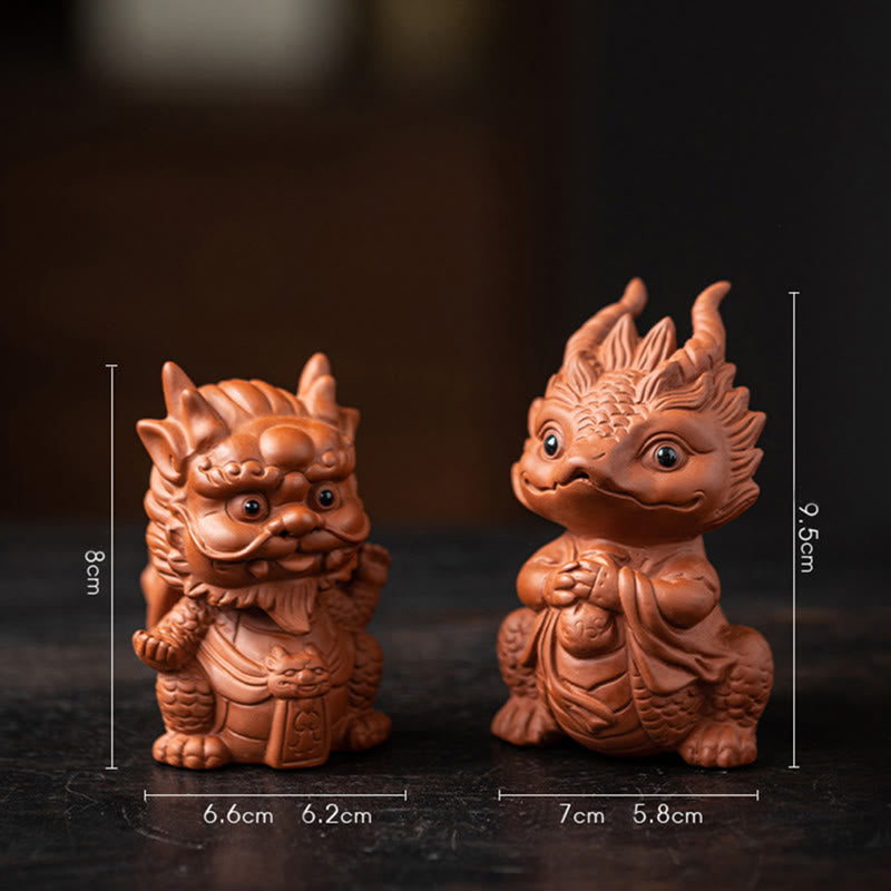 Luck Dragon Tea Pet - dark clay dragon with pearl, 9.5cm, elegant charm