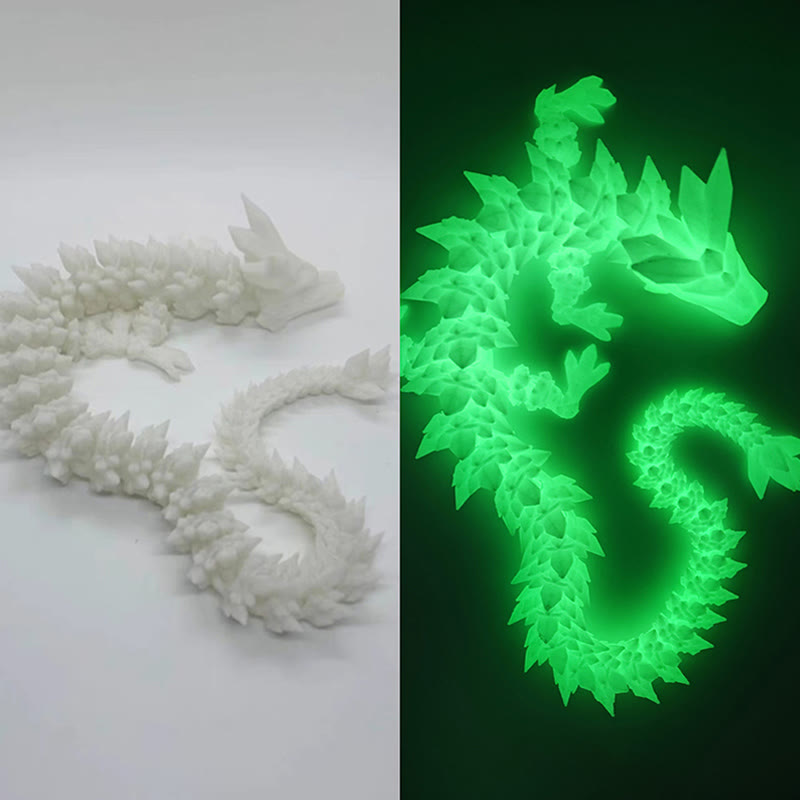 Feng Shui 3D Dragon - White dragon split view showing normal and cyan UV glow transformation, luminous decor