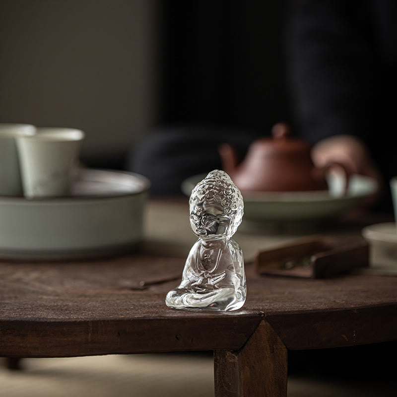 Mini Tathagata Buddha Liuli Serenity Desk Decoration – Multifaceted light play, jewel like desk statue
