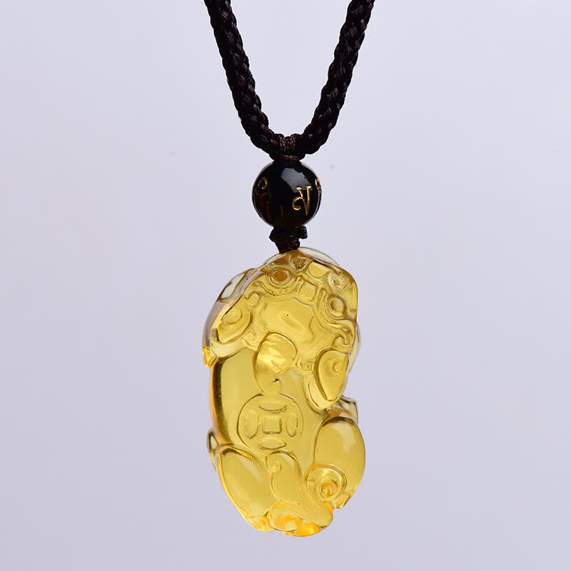 Citrine PiXiu Necklace Pendant – Isolated citrine PiXiu pendant on white background, clean product view