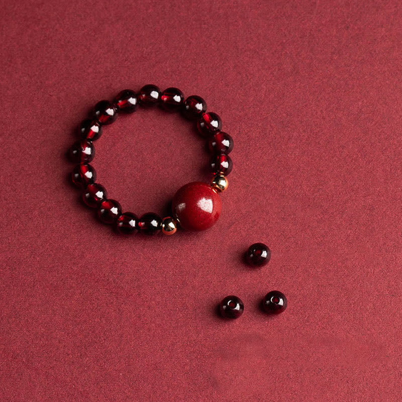 Garnet Cinnabar Ring – single cinnabar bead ring loose garnet beads red background, handmade