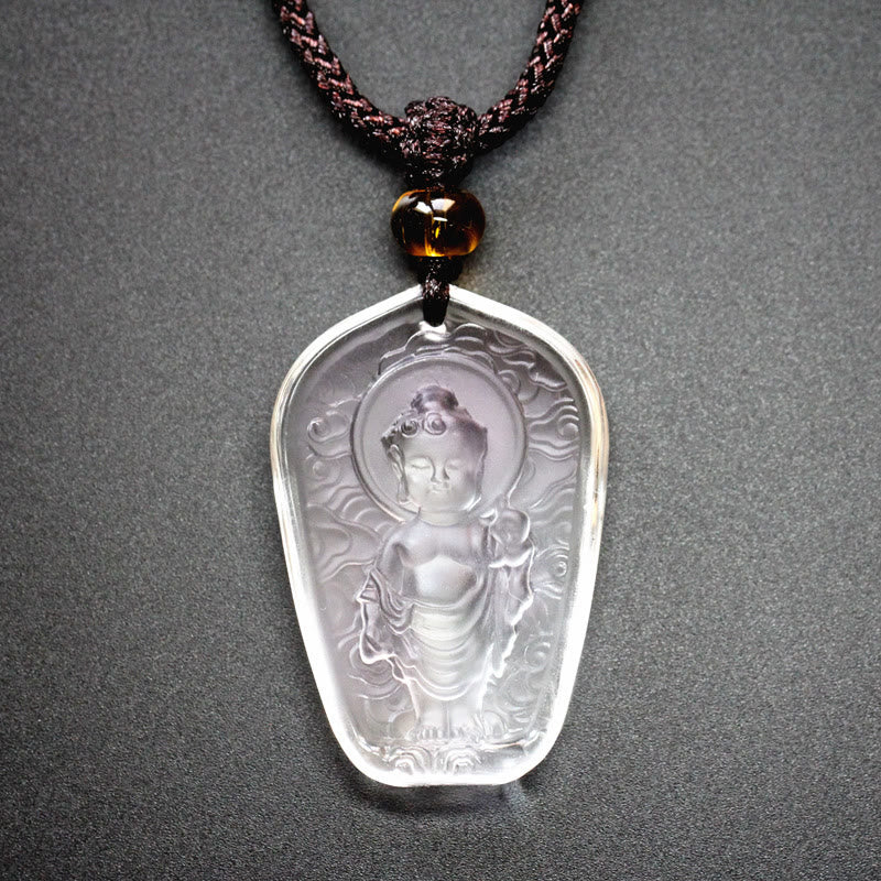 Tibetan Buddha Liuli Crystal Necklace – close-up liuli glass gradient colors, artisan crystal craftsmanship