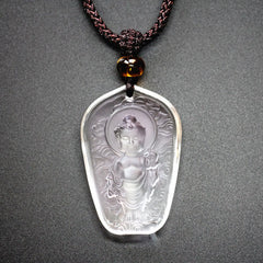 Tibetan Buddha Liuli Crystal Necklace – close-up liuli glass gradient colors, artisan crystal craftsmanship