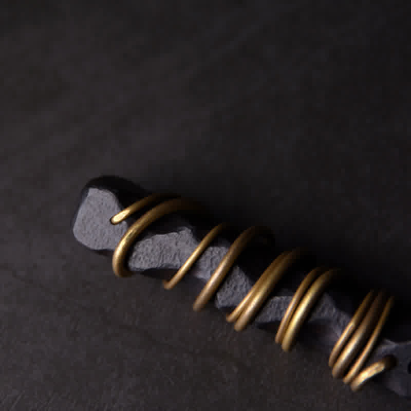 Ebony Wood Pendant Necklace – Gold coil wrapped raw crystal, artisan bohemian jewelry