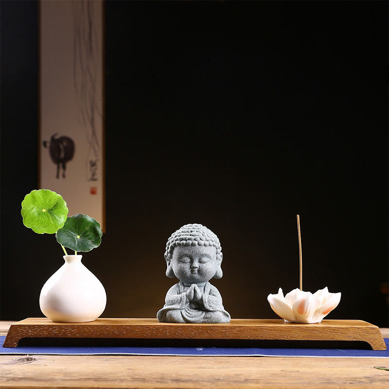 Meditation Praying Buddha Statue – Buddha on bed side table with lavender, sleep sanctuary vibe