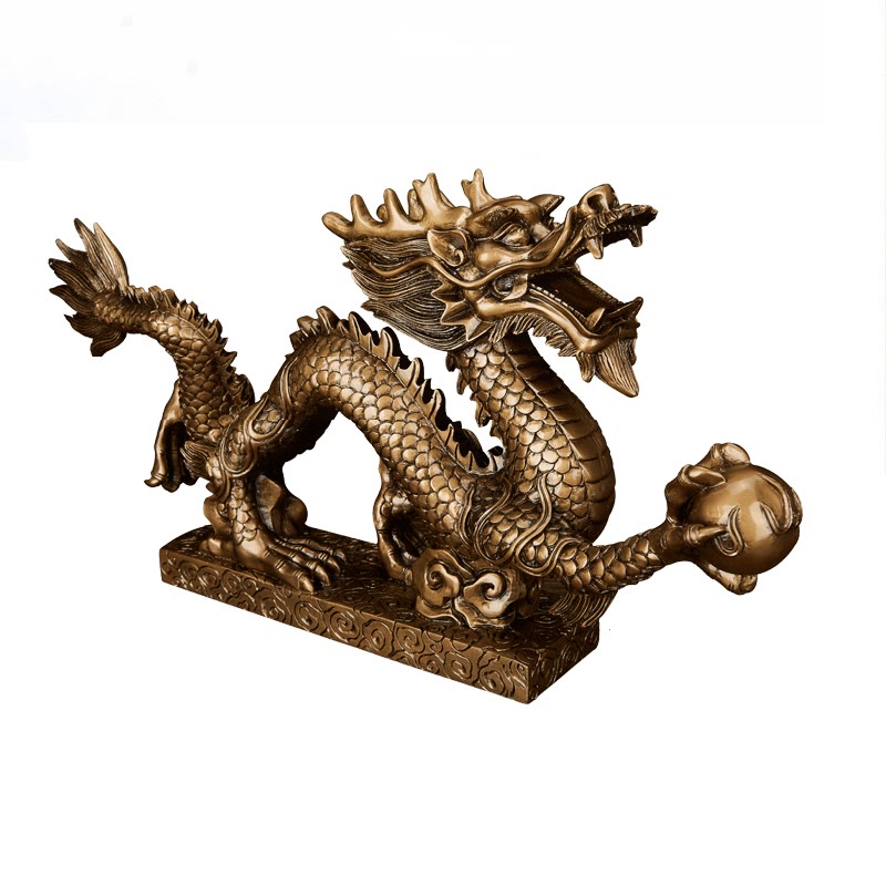 Bronze Dragon Decoration - metallic patina white backdrop, classic, protective, bold