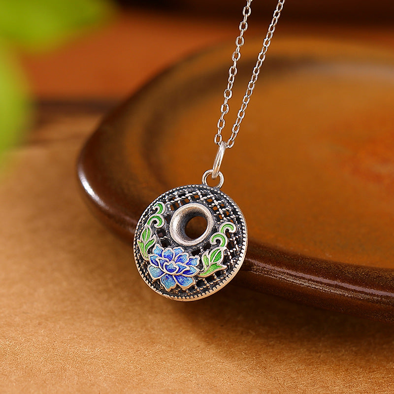 999 Silver Koi Lotus Necklace – koi fish swimming among lotus engraving detail, fu pendant
