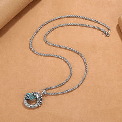 Tibetan Copper Dragon Necklace - Flat-lay S-curve, dragon scales and blue wing, Bold