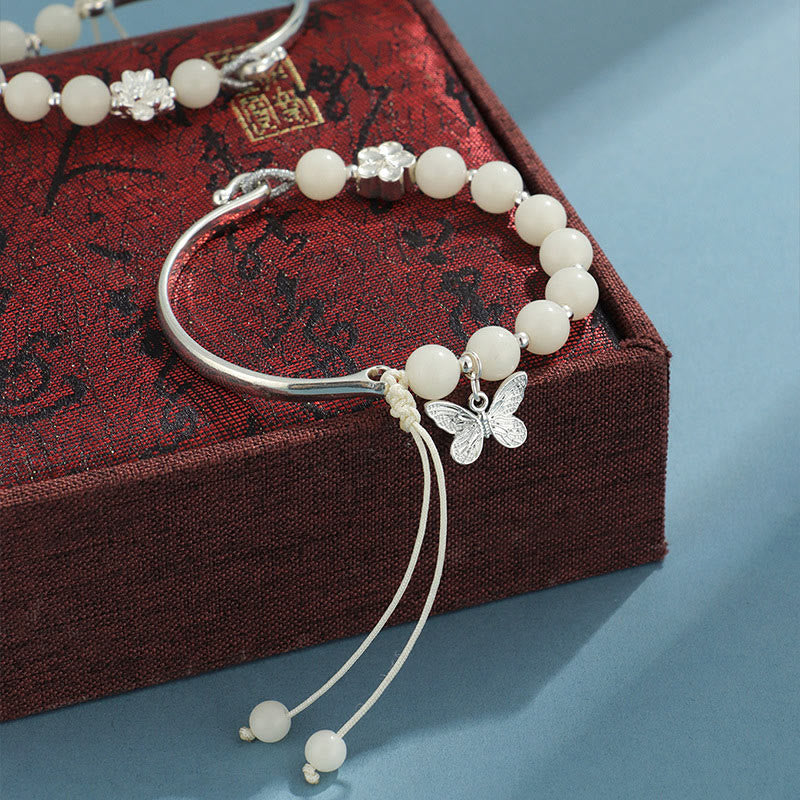 Bodhi Seed Butterfly Lotus Bracelet – Side angle beaded texture, handmade bodhi wrist band