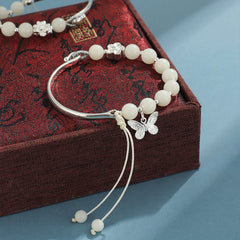 Bodhi Seed Butterfly Lotus Bracelet – Side angle beaded texture, handmade bodhi wrist band