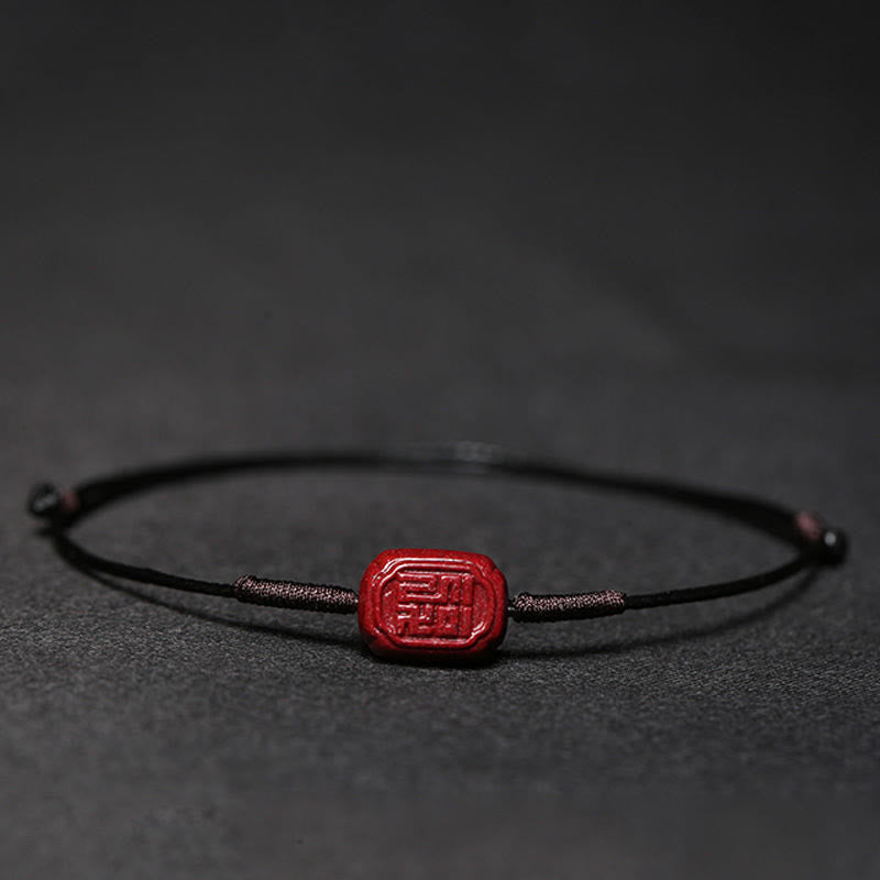 Cinnabar PiXiu Lotus Koi Fish Blessing Braid Bracelet – fu character charm on black cord, blessing protection adjustable bracelet style