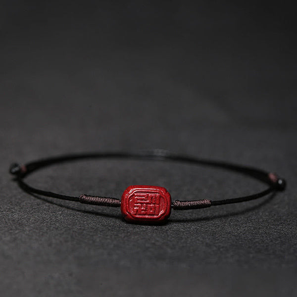Cinnabar PiXiu Lotus Koi Fish Blessing Braid Bracelet – fu character charm on black cord, blessing protection adjustable bracelet style