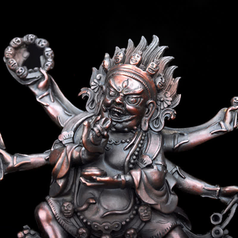 Tibetan Copper Mahakala – antique-style patina ornate details, spiritual collector statue