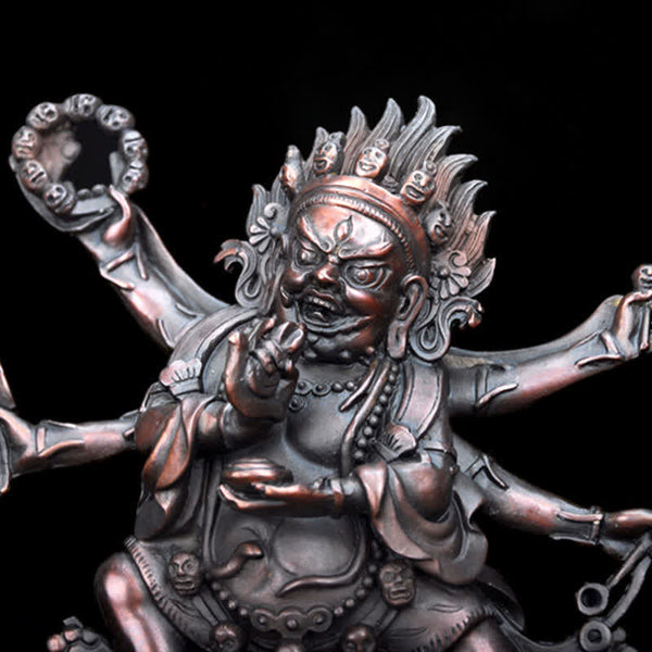 Tibetan Copper Mahakala – antique-style patina ornate details, spiritual collector statue