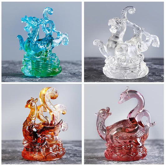 Four Symbols Crystal Collection - all four beasts on lotus pedestals, complete guardian set, balanced