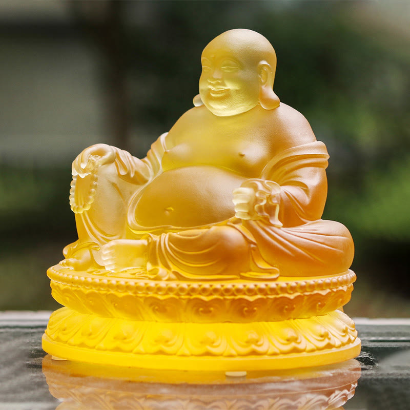 Liuli Crystal Laughing Buddha Figurine – Intricate facial expression carving, spiritual gift collectible
