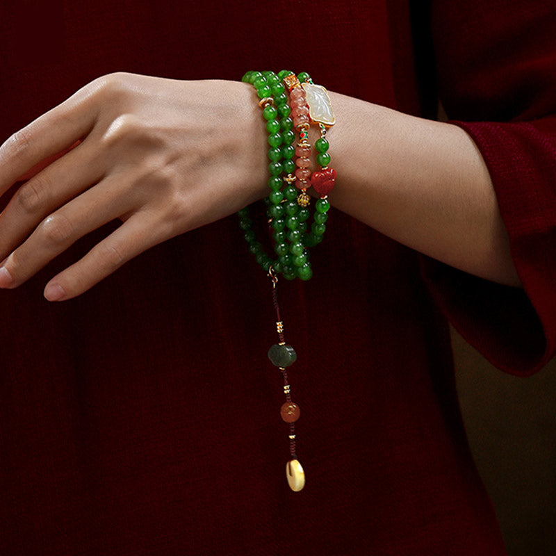 108 Mala Beads Jade Agate Bracelet – Vibrant cyan and crimson gemstone strand, yoga prayer beads