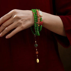108 Mala Beads Jade Agate Bracelet – Vibrant cyan and crimson gemstone strand, yoga prayer beads