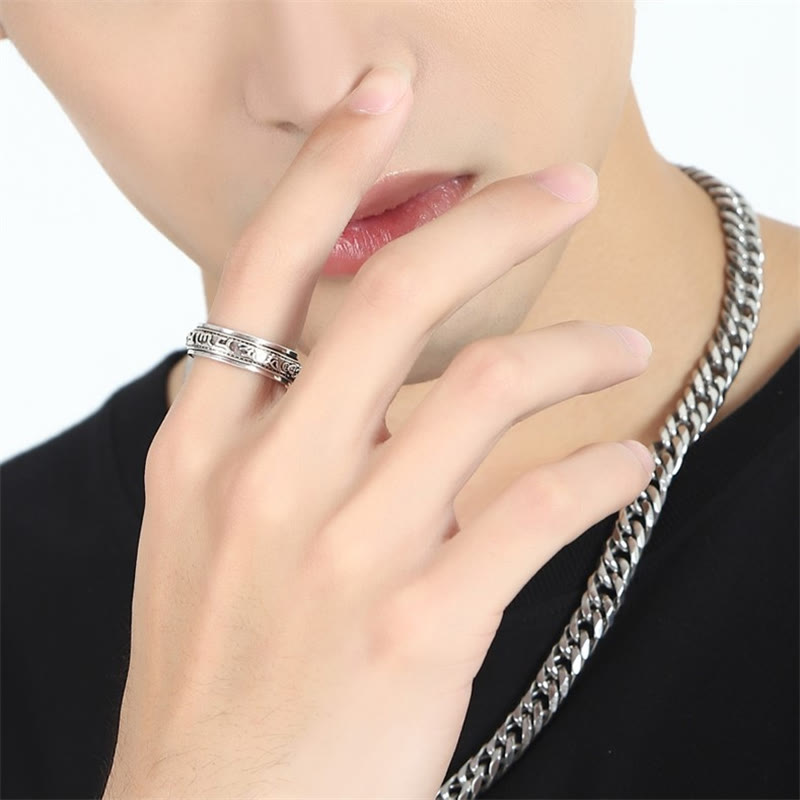 Tibetan PiXiu Ring – Worn on finger with black top, silver good luck band