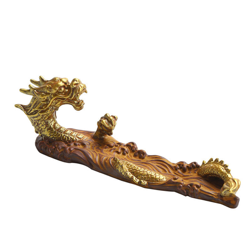 Dragon Protection Incense Burner – blue-gray ceramic finish burning incense, tea ceremony setting, calming