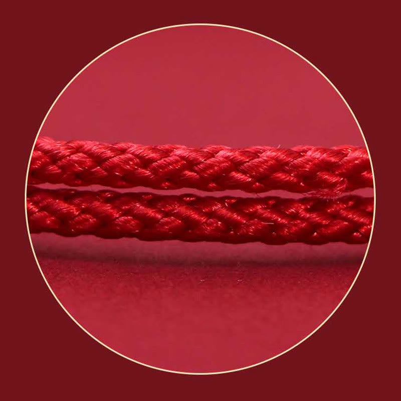 925 Silver PiXiu Fu Bracelet – Close-up of red braided cord texture in circular frame