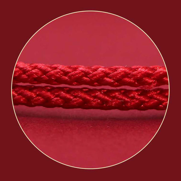 925 Silver PiXiu Fu Bracelet – Close-up of red braided cord texture in circular frame
