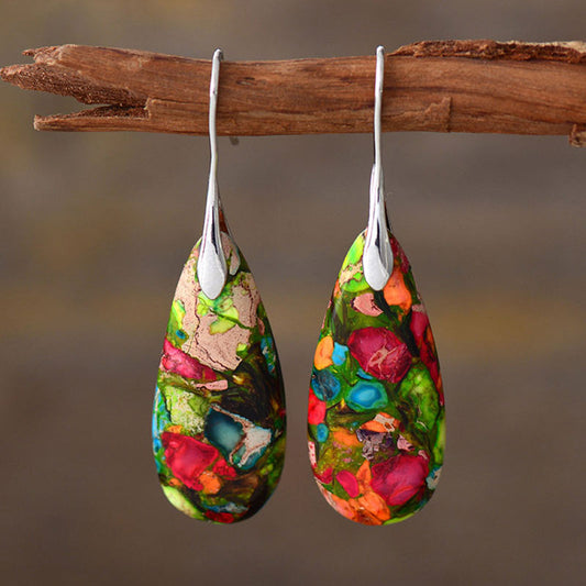 Emperor Stone Happiness Earrings – Colorful Emperor Stone, image 1, earring jewelry
