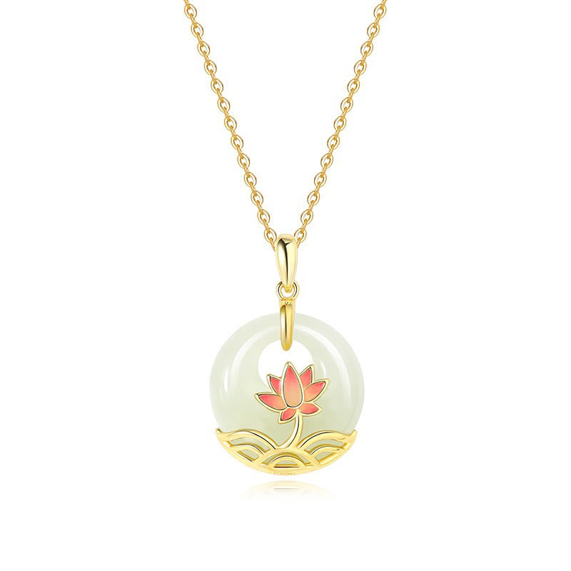 Sterling Silver Hetian White Jade Lotus Necklace – white jade lotus pendant on white, serene