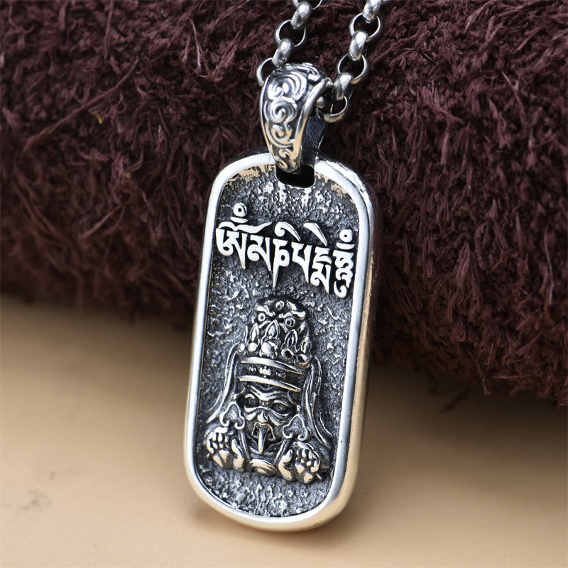 Sterling Silver Zakiram Goddess of Wealth Mantra Pendant – front view on textured fabric, prosperity talisman Main image