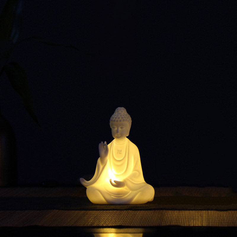Ceramic LED Bodhisattva Decoration – LED Buddha front, blessing mudra, warm glow, night light