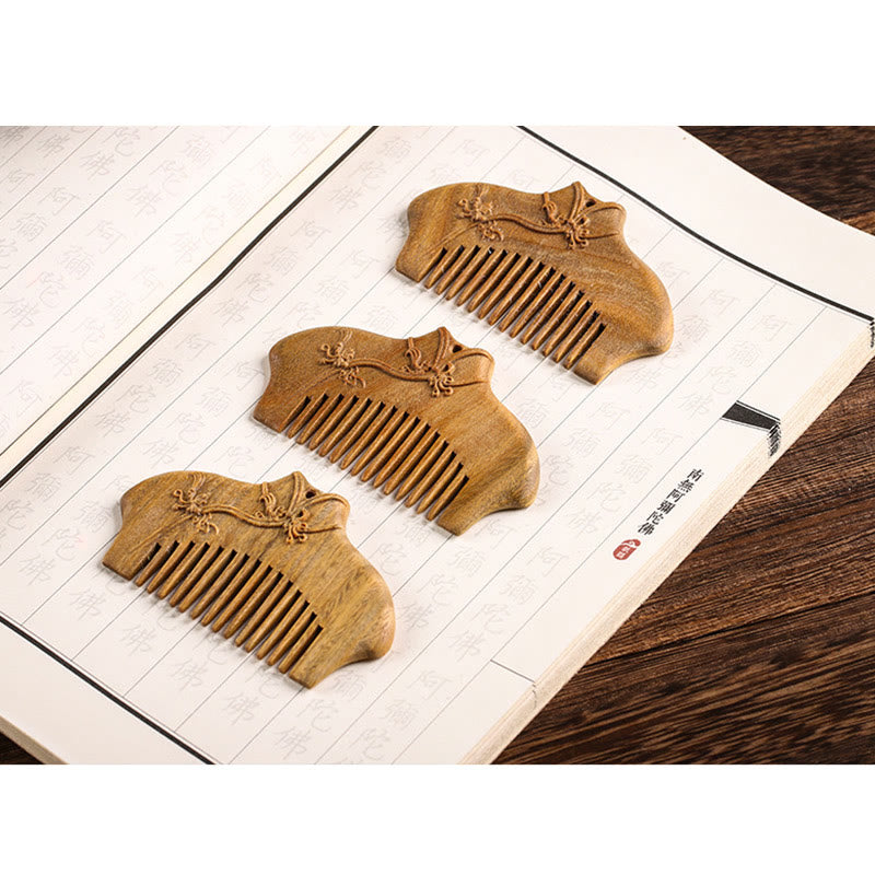 Green Sandalwood Flower Engraved Comb, image 7