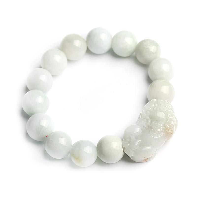 Jade PiXiu Bracelet – Clean front view on pure white background, isolated product shot, good luck bracelet