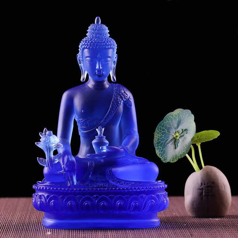 Medicine Buddha Liuli Crystal Statue Handmade Home Office Decoration – handcrafted liuli glass Buddha, ancient Chinese craft