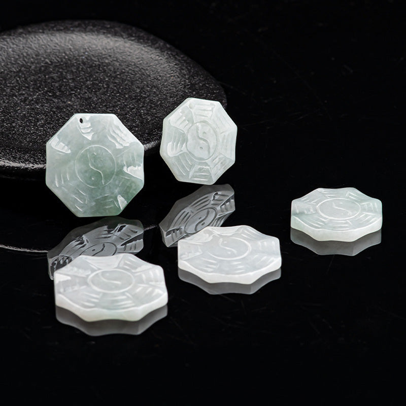 Natural Jade Bagua Yin Yang Luck Necklace - Multiple jade bagua pendants showing natural color variations, genuine jadeite se