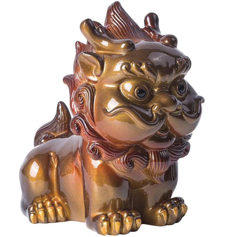 Small PiXiu Tea Pet – Isolated gold PiXiu on pure white background, clean product photography