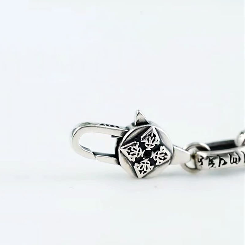 Double Dorje Wisdom Bracelet - Fleur-de-lis lobster clasp macro detail, sterling silver craftsmanship