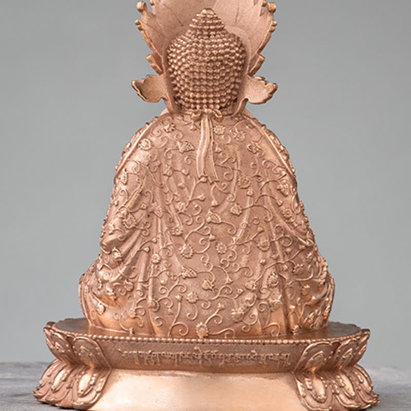 Shakyamuni Compassion Copper Statue – warm copper surface macro, hand-forged metal texture detail
