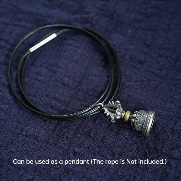 925 Silver Dorje Bell Pendant – Prayer wheel bell on navy cord with vajra top and gold accent band