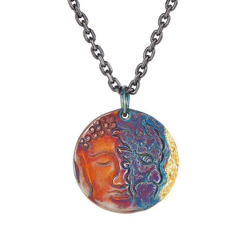 999 Sterling Silver 24K Gold Half Demon Half Buddha Compassion Necklace Pendant – Stamp mark, genuine quality proof