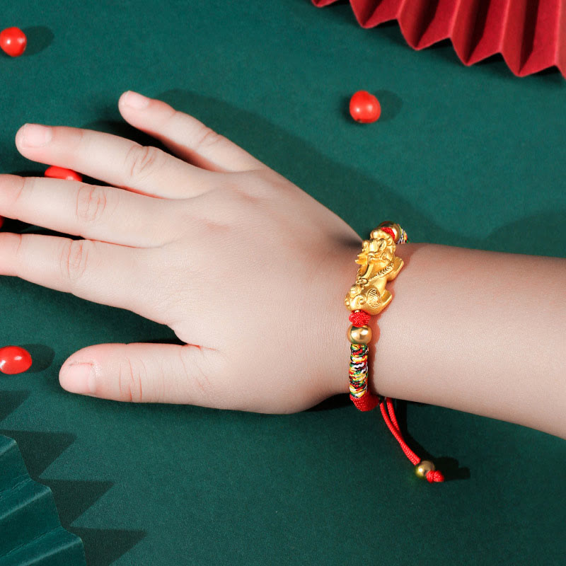 999 Sterling Silver PiXiu King Kong Knot Kids Bracelet – 999 Sterling Silver PiXiu / Colorful Rope(Bracelet Size 12+4cm), ...