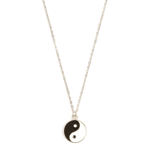 Yin Yang Pendant Necklace - Front view on white background, black white enamel pendant