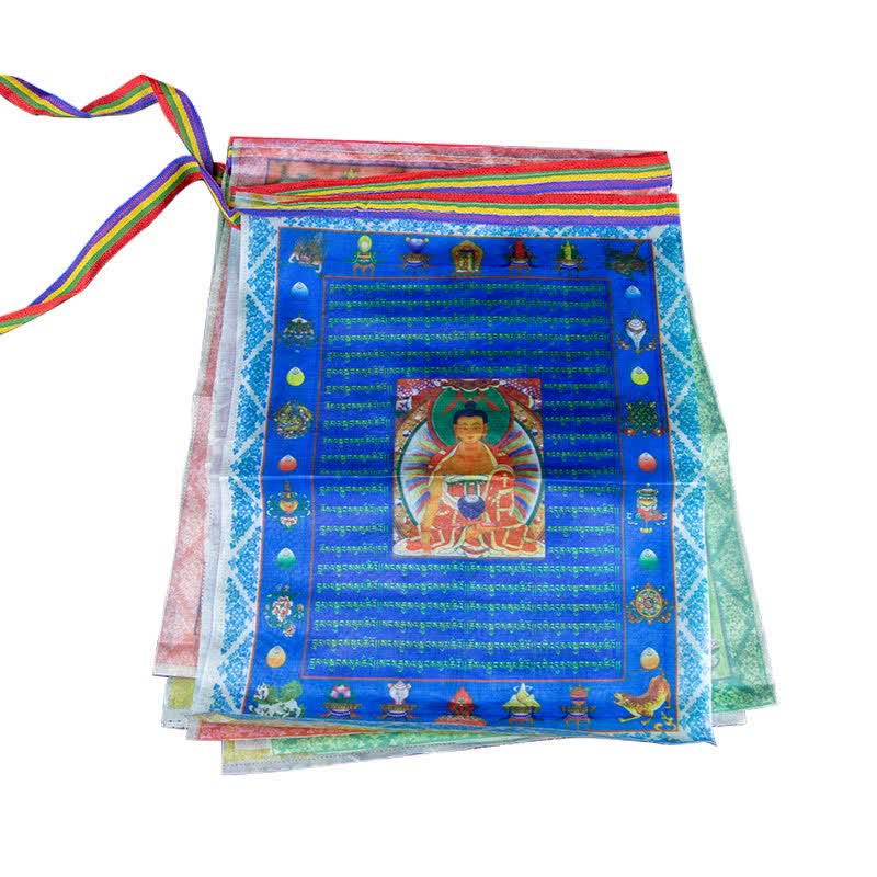 Tibetan Prayer Flag 5 Colors Windhorse Outdoor – Long continuous strand of mixed color flags, traditional Tibetan design
