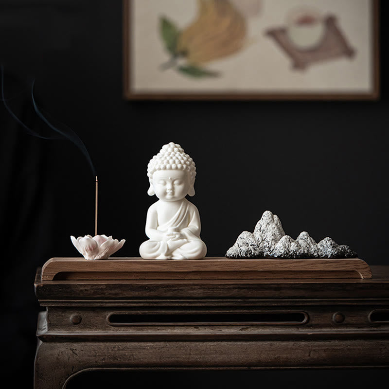 Wood Base Incense Burner – lotus Buddha relief, zen altar piece
